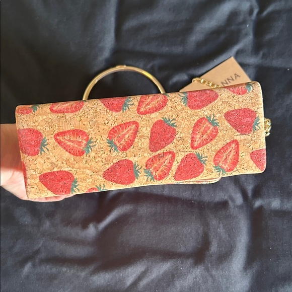 NWT Strawberry Print Cork Crossbody Bag with Gold Chain - Picture 3 of 4